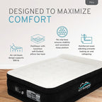 RestElevated Luxury Pillow Top Full Size Air Mattress with Built in Pump | 20" Raised Height with Coil Beam Support | Adjustable Blow Up Air Bed | for Home, Guests and Camping [Black with Cream Top]