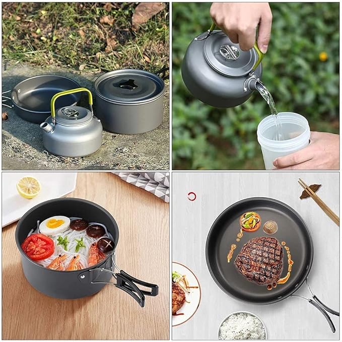 Camping Cookware Set Portable Outdoor Tableware Kettle Pot Cookset Cooking Pan Bowl for Hiking BBQ Picnic