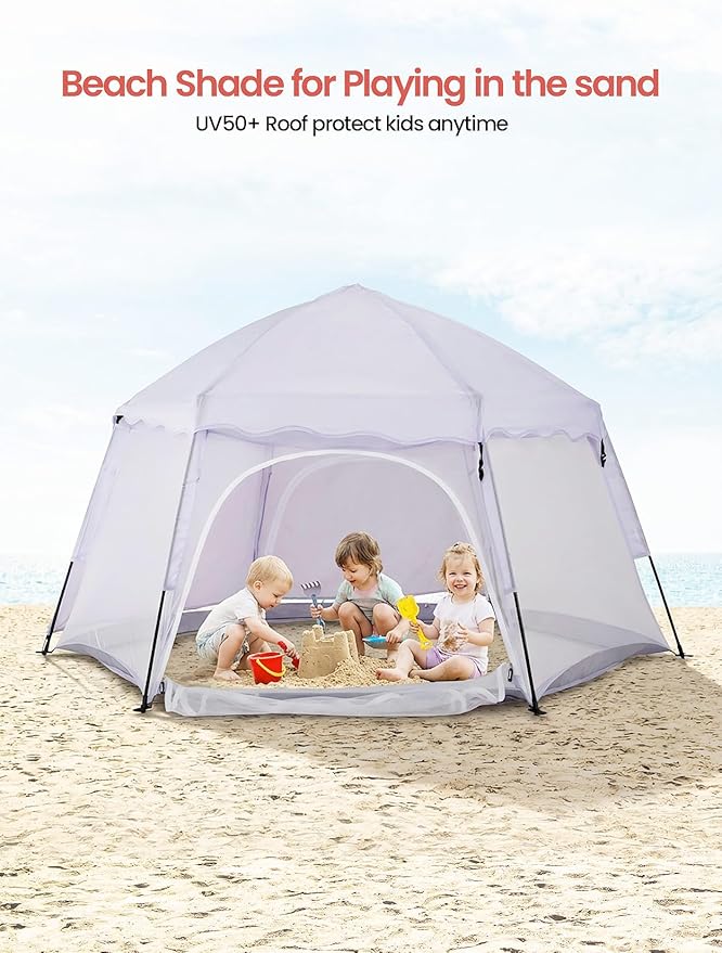 Portable Large Pop Up Kids Indoor Outdoor Tent with Canopy UV Cover,Thick Removable Floor for Sleeping Or Beach Shelter (Lilac)