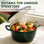 Enameled Cast Iron Dutch Oven with Lid – 5QT Heavy-Duty Pot, Oven Safe up to 500°F, Dual Handles, Ideal for Sourdough Bread Baking, Stews, Roasting, Braising – All Cooktops, Durable & Versatile Cookware (Green)