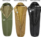 MT Military Modular Sleeping System, 3-Layer, Cold Weather Sleeping Bag, Waterproof Bivy Cover, Vacuum Compression Sack