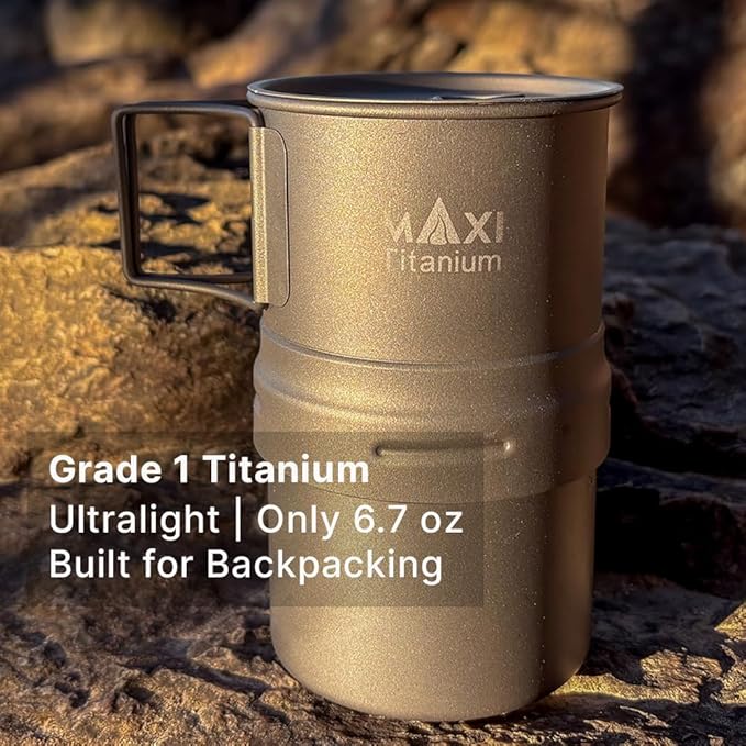 Maxi Titanium Moka Pot – Lightweight Grade 1 Titanium Stovetop Coffee Maker for Camping & Outdoor Use