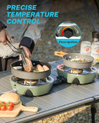 Gonex AeroFlame Dual Burner 20,000 BTUs Propane Camping Stove with Precision Flame Control & Removable Pot Stands, Portable Folding Camp Stove for Camping, Hiking, Patio, BBQ(Army Green)