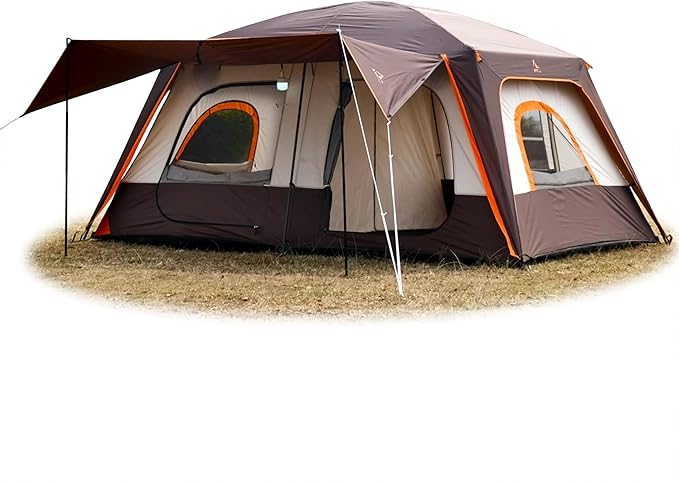 KTT Large Tent 6-8-10 Person,Family Cabin Tents,2 Rooms,2 Doors and 4 Windows with Mesh,Straight Wall,Waterproof,Double Layer,Big Tents for Outdoor,Picnic,Camping,Family Gathering