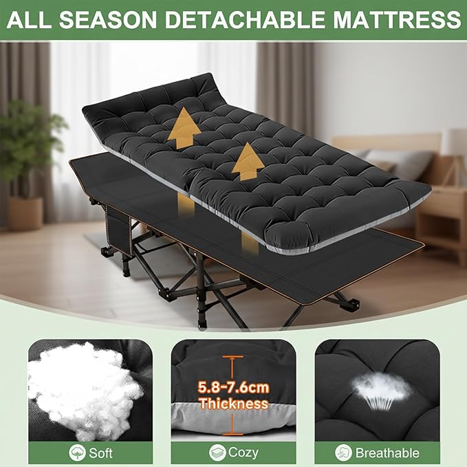 ABORON Heavy-Duty Folding Guest Bed for Adults, 500lb Capacity, Portable Extra Cot with 1207D Double Layer, Ideal for Indoor Guest Stays & Temporary Home Use