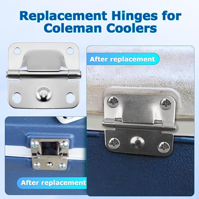 Cooler Stainless Steel Hinge for Coleman Camping Cooler 5235 5250 5286b 6262 6270, for Coleman Ice Chest Hinges, with Screws, 4-PCS