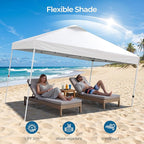 10x10 Pop Up Canopy Tent, Portable Outdoor Tent with Central Lock, UPF50+ Fabric, Sturdy Steel Frame and Adjust Feet for Outdoor Events, Camping, Parties, 4 Weight Bags, Silver White