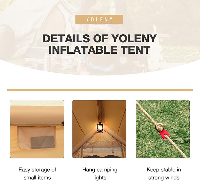 YOLENY 2-4 Person Inflatable Tents for Camping, Quick Setup in 2 Minutes with Hand Pump, 4-Season Waterproof Windproof Oxford Blow Up Tent