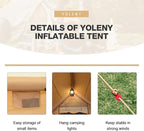YOLENY 2-4 Person Inflatable Tents for Camping, Quick Setup in 2 Minutes with Hand Pump, 4-Season Waterproof Windproof Oxford Blow Up Tent