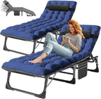 ABORON Patio Lounge Chair, Folding Guest Bed Cot for Adults, 500LB Heavy-Duty Capacity, Portable Extra Bed with Comfort Mat, Quick Fold Design for Indoor Guest Stays & Temporary Use