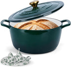 Enameled Cast Iron Dutch Oven with Lid – 5QT Heavy-Duty Pot, Oven Safe up to 500°F, Dual Handles, Ideal for Sourdough Bread Baking, Stews, Roasting, Braising – All Cooktops, Durable & Versatile Cookware (Green)