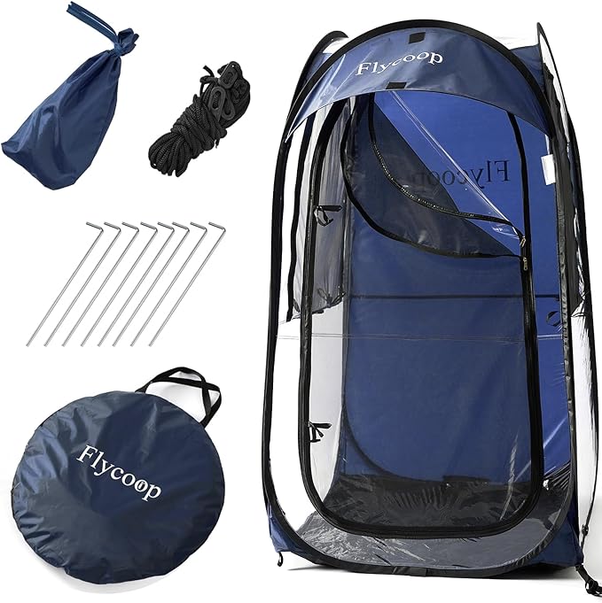 Sports Tent: Flycoop Portable Weather Pop Up Pod 1 Person to Provide Shelter from Wind Rain and Cold Weather Shelter for Outdoor Activities, Sports Events, Camping and Hiking