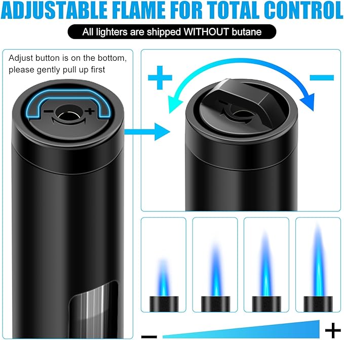 LcFun 2 Pack Torch Lighters Refillable Butane Lighter with Visible Fuel Window, Windproof Adjustable Jet Flame Long Lighters Matches for Candle, Grill, BBQ, Camping, Fireworks (Butane NOT Included)
