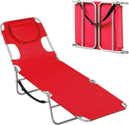 WLIVE Beach Lounge Chair for Adults, 4-Position Folding Tanning Chairs with Face Hole, 2 Legs Support Portable Outdoor Chair for Beach, Pool, Red