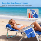 SUNNYFEEL Low Beach Chair 5 Position Lay Flat, Portable Folding Backpack Beach Chairs Heavy Duty with Cooler Bag, Cup Holder for Outdoor/Lawn/Trip/Picnic/Fishing, Foldable Camping Chair (New Blue)
