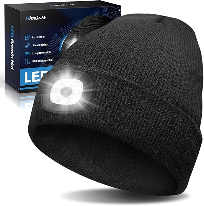 Gifts for Men, LED Beanie Hat with Light, Anniversary Birthday Gifts for Men Dad Him Husband Grandpa Boyfriend, Unisex Rechargeable Headlamp Knitted Cap Gifts, Camping Hiking Accessories Cool Gadgets