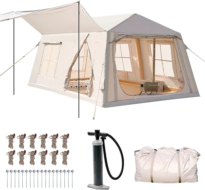 ABORON 2/6/8/10/12 Person Inflatable Camping Tent, Easy Setup Blow Up Tent with Hand Pump, PU3000mm Waterproof & Breathable 4 Season Glamping Tent for Outdoor Camping