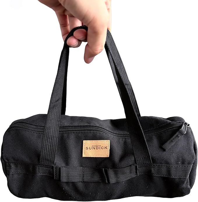 TBACW Canvas Tool Storage Bag with Zipper - Organizer for Tools, Tent Stakes & Poles, Durable Fabric Utility Pouch for Outdoor Hunting Hiking Camping Gear (Black)