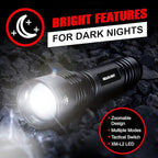 LED Flashlight High Lumens, Tactical Flashlight Battery Powered (Batteries Not Included), Bright Handheld Flashlight for Camping, Hunting, Home, Security, Hiking, Walking at Night & Emergency Use
