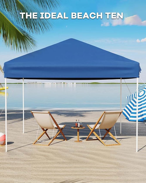 10x10 Pop Up Canopy Tent, Instant Outdoor Canopy with 3 Adjustable Heights, Includes 4 Sandbags & Carry Bag, UV Protection & Waterproof for Parties, Camping, Beach