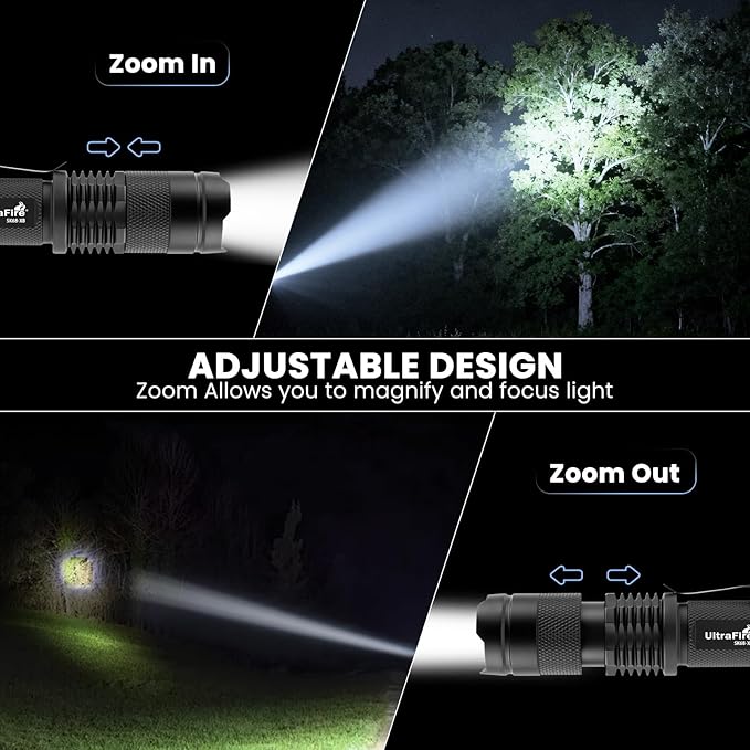 ULTRAFIRE SK68-X Mini Rechargeable Flashlight, Zoomable Tactical EDC Pocket Flashlight, Compact LED Flashlights with Type-C Charging, IPX4 Water for Camping, Emergency, Holiday Gifts (2 Pack)