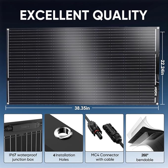 400W Semi-Flexible Solar Panel 12V Monocrystalline Ultra-Flexible Bendable Mono Off-Grid Charger for Marine RV Cabin Van Car Boat Curve Surfaces
