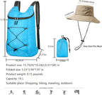 16L Foldable Backpack & Bucket Hat 2 In 1 Combo, Lightweight packable Travel Set, Compact Daypack with Sun Hat (Blue)