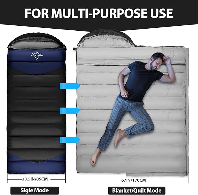 Single Sleeping Bag for Adults Kids 3-Season, Lightweight Waterproof Ripstop, Dual Zipper Bottom Vent, Compression Sack, Portable Camping Hiking Backpacking Gear