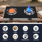 2 Burner Propane Gas Stove, 20472 BTU/h Portable Tempered Glass Camping Stove with Infrared and Blue Flame, Auto-Ignition, Portable BBQ Propane for Cooking, Outdoor, Camping, RV & Emergency Use