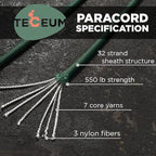 TECEUM 5/32" Paracord Rope 1000 – 1000ft / 200ft / 100ft / 50ft – Tactical Parachute Cord 4mm – 45+ Colors – Nylon String for Survival & Camping Gear – Stripe Cord for Survival – Utility Rope