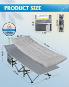 WLIVE 1200D Double Layer Oxford Camping Cots with Mattress for Adults, Foldable Cot for Sleeping, Outdoor Camping Bed with Carry Bag for Resting, Camping, Greige