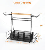 Grill Caddy Barbecue Tool Sets for Outdoor Grill, Picnic BBQ Caddy Picnic Utensil Condiment Organizer, BBQ Accessories Camping Gifts with Paper Towel Holders, Compartments & Hooks