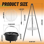 Maxdot Camping Tripod Dutch Oven for Camp Fire Cooking Equipment, 4 Quart Cast Iron Dutch Oven with Lid, Adjustable Height Tripod Campfire Lantern Hanger, Grill Grate, Cap Remover for over Fire Pit