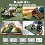 Elegear CumbreX™ Self Inflating Sleeping Pad, Built-in Electric Pump 3.15" Ultra-Thick Memory Foam Camping Mattress Pad with Pillow Double Sleeping Pad for Camping R-Value 9.5 Foam Camp Pad - Queen