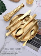 Travel Portable Gold Silverware Set With Case Stainless Steel Camping Flatware Set 10 Piece Modern Cutlery Tableware Utensils Set for Picnic and Other Outdoor Activities Mirror Polished