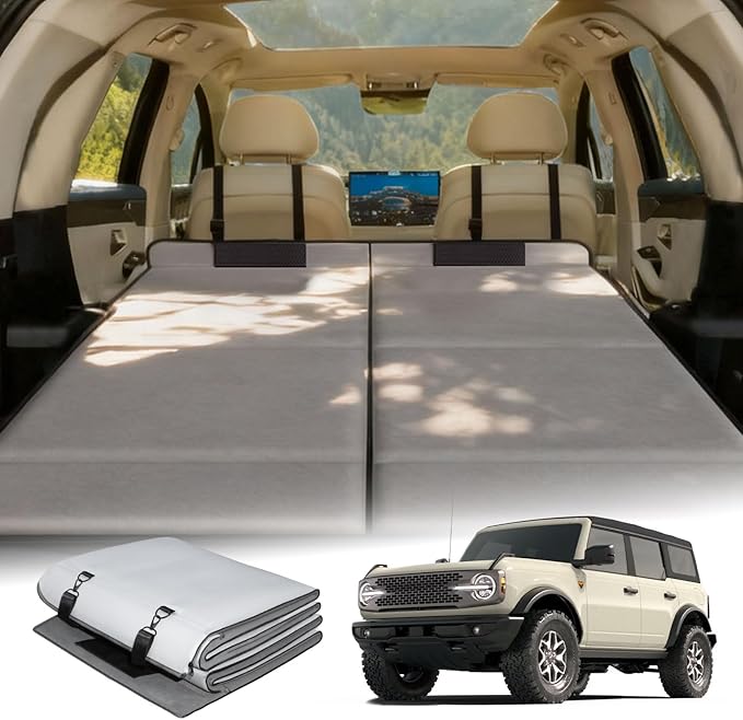Car Bed for 2025-2026 Ford Bronco, Foldable Non-Inflatable Memory Foam Camping Mattress, Thickened Portable Trunk Sleeping Pad, Air Mattress Upgrade for Camping & Travel Essentials, With Storage Bag