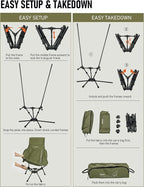 WildCall Lightweight Folding High Back Camping Chair with Head Support, Compact Beach Chair with Anti-Sinking Large Feet and Three Tilt Angles Adjustment