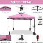 GDY 12x12 Pop Up Canopy Patio Carpas, One Push Set up with Central Lock Canopy with Wheeled Carry Bag, Included 4 Sandbaogs,8 Stakes and 4 Ropes, Pink
