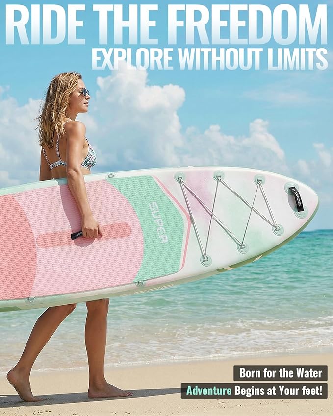 10'6''x33''Inflatable Stand Up Paddle Board, 400lbs Extra Wide Stand Up Paddleboard with Kayak Seat, Anti-Slip EVA Deck Premium SUP Accessories Kit, Non-Slip Stable Deck Boat for Yoga Fishing Surf