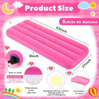 Windyun 6 Sets Kids Air Mattress Bulk with Fitted Sheet,Toddler Inflatable Bed 63 x 27 x 8 Inches Blow up Airbed Camping Sleeping Pad for Aged 3-10 Years Old Birthdays Slumber Sleepover Party (White)
