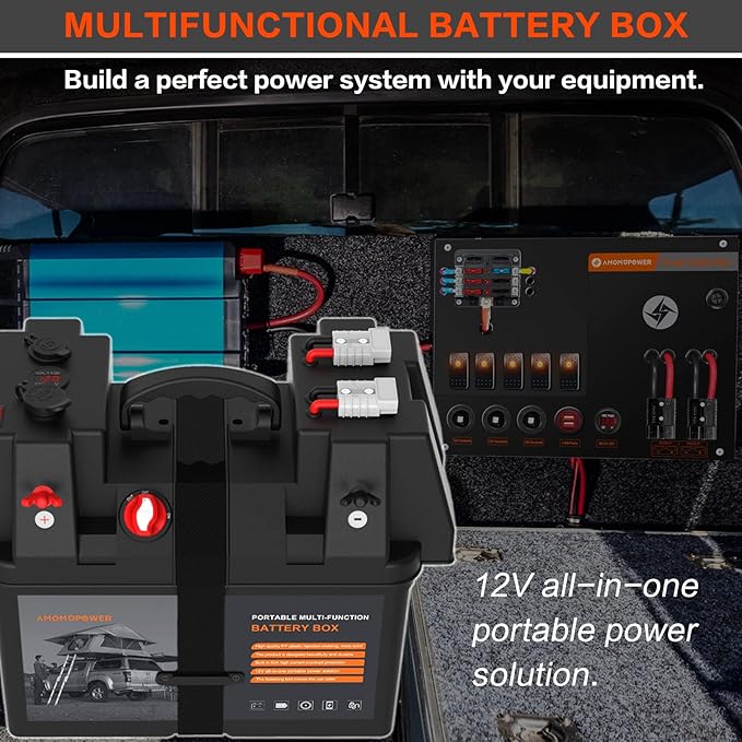 12V Multifunctional Control Box Camping Electrical System Waterproof Jumper Box Retrofit Heavy Duty Control Boxes for Marine Trailer Kayak Boat Car RV Solar (No Battery)