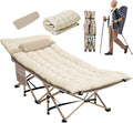 Wide Folding Camping Cots with Pillow & Extra Thick 3 Inch Matress, Cots for Sleeping 900 LBS, Camping Bed for Adults with Cushion, Sleeping Cot (Cream)