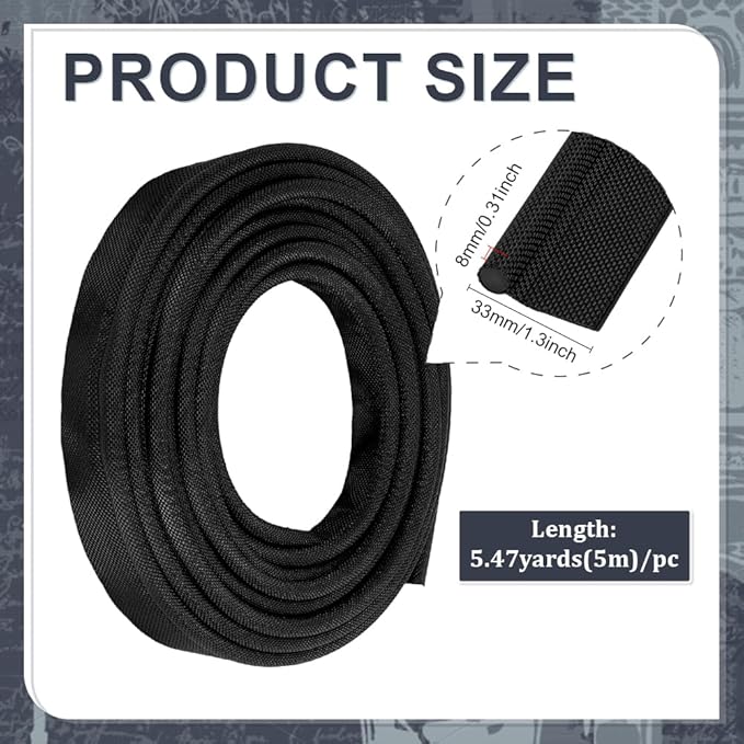 BENECREAT 5.5 Yards Black Awning Rail Piping, 8mm Double Flap Awning Tent Piping Insert with Solid PVC Core for Rv, Tarps, Camping Tent Accessories