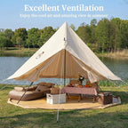 Canvas Bell Tent with Stove Jack, Glamping Yurt Tent for 360° Ventilated Mesh with Zipped Removable Floor, 4 Season Family House Hot Tents for All Year Living