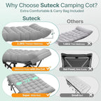 Suteck 32In XXL Folding Camping Cot, 900LBS Heavy Duty Sleeping Cot with Pillow Mattress, 1200D Double-Layer Oxford Portable Cot for Adults with Carry Bag for Home Office Nap Beach Travel