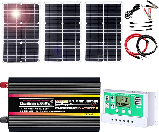 Complete 10000W Solar Panel Kit with Pure Sine Wave Inverter & 50A Charge Controller for Marine, RV(75W)