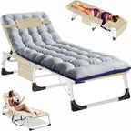 NAIZEA Folding Camping Cot W/Mat for Adults, Adjustable Lounge Chair Outdoor, Heavy Duty Sleeping Cot Bed, Travel Camp Cots for Pool, Beach, Patio Sunbathing