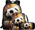 Rnyleeg Soccer Backpack for Boys 5-6 Novelty Kids Backpack with Lunch Box Large Capacity School Bag Set of 3 for Primary Students Back to School Supplies