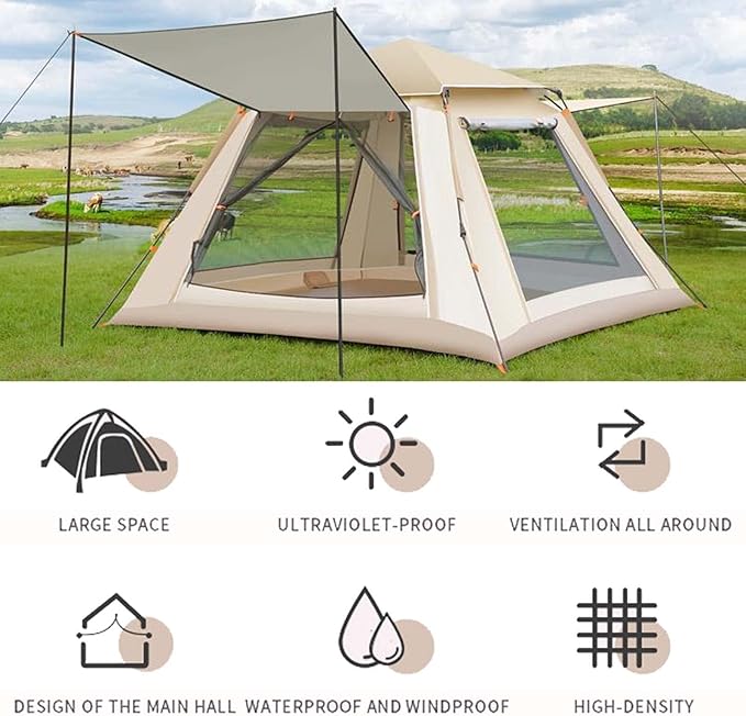 85x85x56 Inch Pop-Up Camping Tent for 2-4 Persons, Waterproof 4-Season Ultralight Backpacking Tent with 2 Doors, Instant Setup, Ventilated Dual Doors, Ideal for Hiking & Outdoor Activities