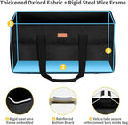 LHZK Stand Up Extra Large Utility Tote Bag with Lid, Utility Tote Bag with Metal Wire Frame and the Sides Rinforced, Reusable Grocery Bags Foldable, Beach Bag, Car Tote (Black)